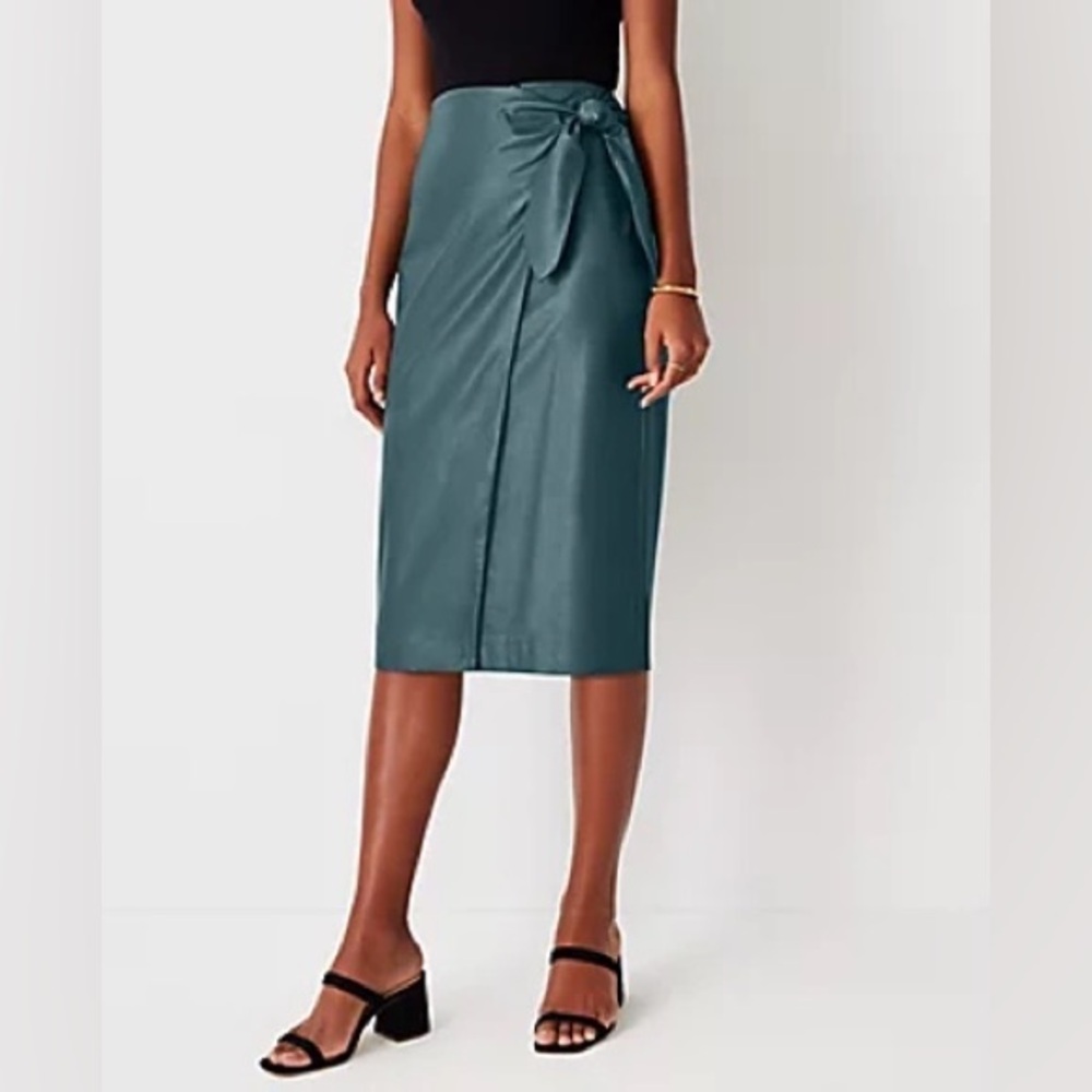 Ann Taylor below the knee faux leather wrap skirt
